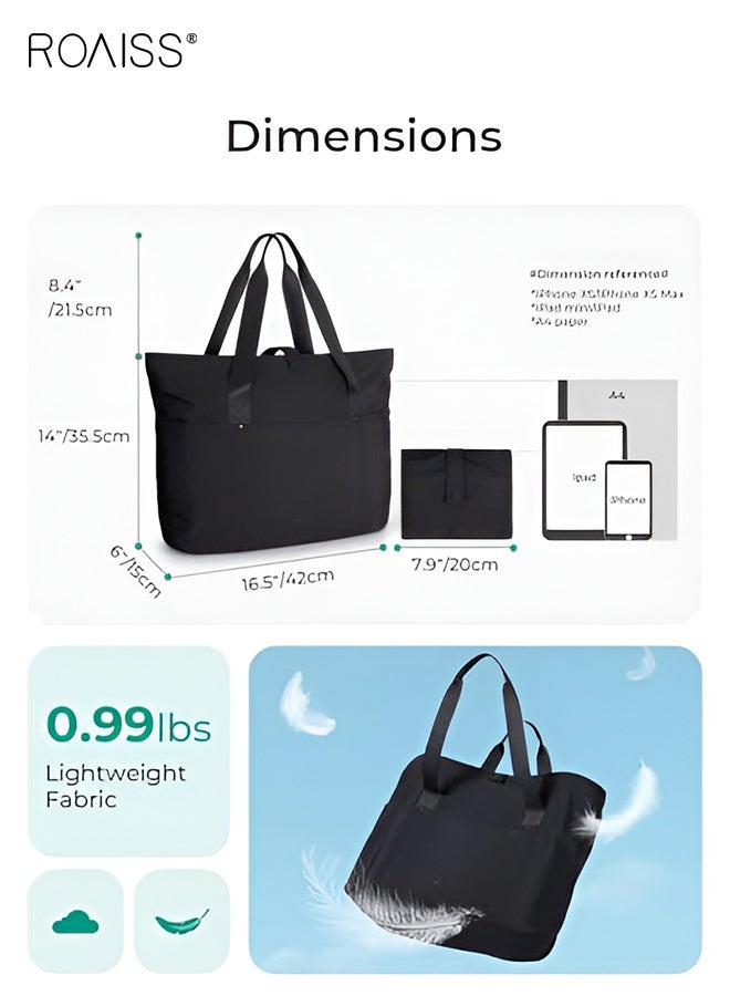 رويس حقيبة حمل للجنسين قابلة للطي مع سحاب وحقيبة كتف كبيرة الحجم بمقبض علوي لحمل جميع الأغراض للعمل والسفر والتسوق ورحلات الشاطئ اليومية، لون أسود - Image 5
