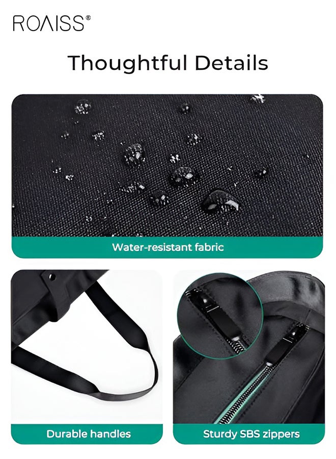 رويس حقيبة حمل للجنسين قابلة للطي مع سحاب وحقيبة كتف كبيرة الحجم بمقبض علوي لحمل جميع الأغراض للعمل والسفر والتسوق ورحلات الشاطئ اليومية، لون أسود - Image 3