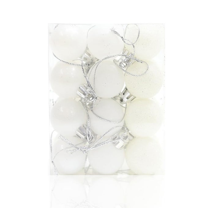 24 PIECES 30 MM CHRISTMAS BALLS DECORATION CHRISTMAS TREE BAUBLES MINI CHRISTMAS HANGING BALL FOR CHRISTMAS TREE HOLIDAY WEDDING PARTY DECORATION WHITE