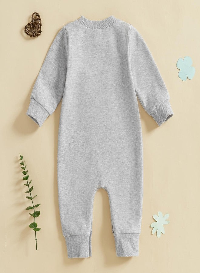 Karuedoo Newborn Baby Boy Girl St Patricks Day Outfit Charmer Clover Embroidery Long Sleeve Romper Jumpsuit Irish Outfit (Charmer Shamrock-Gray, 3-6 Months) - Image 4