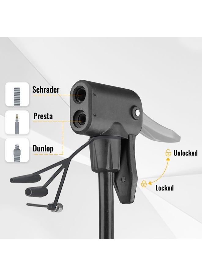 MOHEGIA Bike Floor Pump with Gauge,Air Bicycle Pump Inflator with High Pressure 160 PSI,Fits Schrader and Presta Valve - Image 3