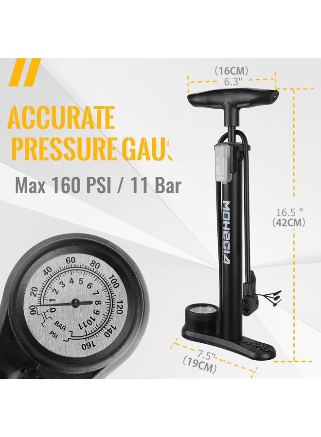 MOHEGIA Bike Floor Pump with Gauge,Air Bicycle Pump Inflator with High Pressure 160 PSI,Fits Schrader and Presta Valve - Image 5