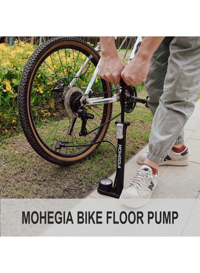 MOHEGIA Bike Floor Pump with Gauge,Air Bicycle Pump Inflator with High Pressure 160 PSI,Fits Schrader and Presta Valve - Image 2