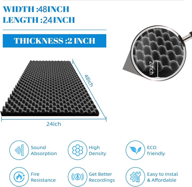 Geynnple 1 Pack Sound Proof Foam Panels |48"Ã—24"Ã—2" Quick-Recovery Soundproof Wall Panels | High Density Sound Dampening Panels for Home Studio,(Black) - Image 2