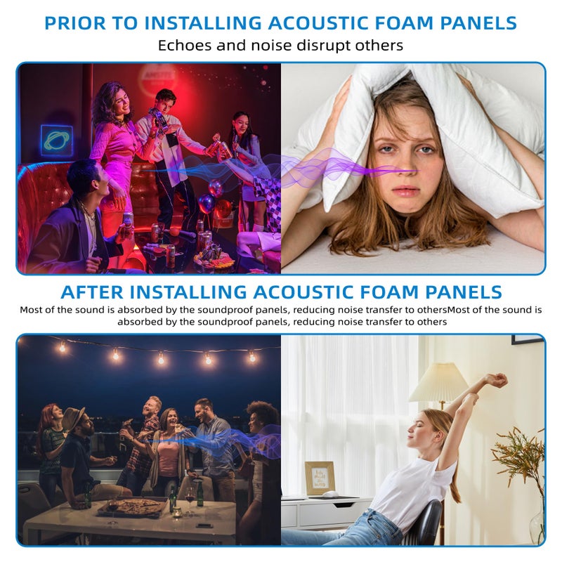 Geynnple 1 Pack Sound Proof Foam Panels |48"Ã—24"Ã—2" Quick-Recovery Soundproof Wall Panels | High Density Sound Dampening Panels for Home Studio,(Black) - Image 4