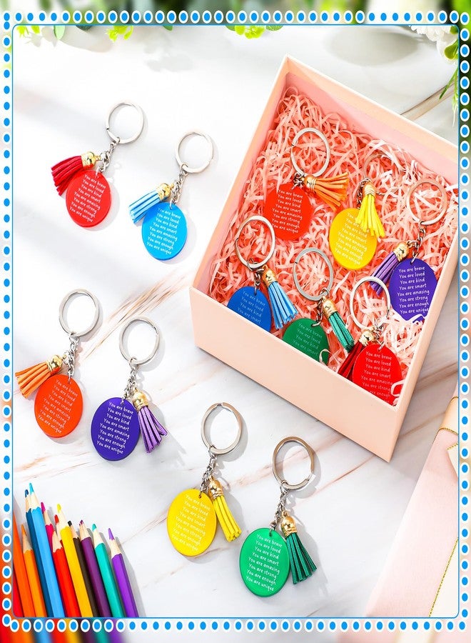 Ecation مجموعة إيكيشن المكونة من 24 مجموعة من سلاسل المفاتيح الملهمة لعيد الميلاد، هدايا بالجملة للطلاب، سلسلة مفاتيح أكريليك بألوان قوس قزح مع شرابات للأطفال وزملاء العمل (دائرية) - Image 4