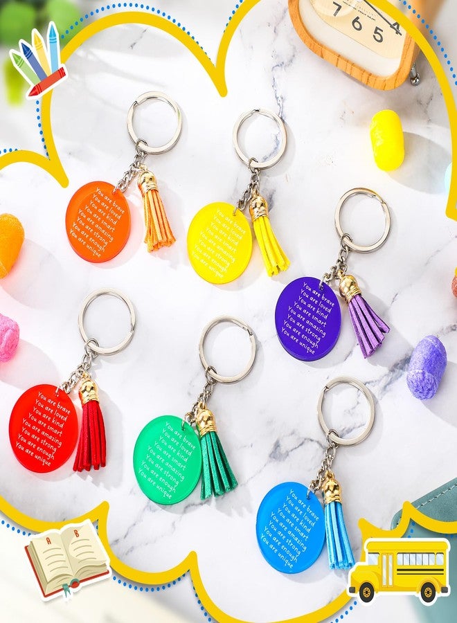 Ecation مجموعة إيكيشن المكونة من 24 مجموعة من سلاسل المفاتيح الملهمة لعيد الميلاد، هدايا بالجملة للطلاب، سلسلة مفاتيح أكريليك بألوان قوس قزح مع شرابات للأطفال وزملاء العمل (دائرية) - Image 3