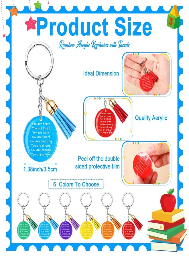 Ecation مجموعة إيكيشن المكونة من 24 مجموعة من سلاسل المفاتيح الملهمة لعيد الميلاد، هدايا بالجملة للطلاب، سلسلة مفاتيح أكريليك بألوان قوس قزح مع شرابات للأطفال وزملاء العمل (دائرية) - Image 2