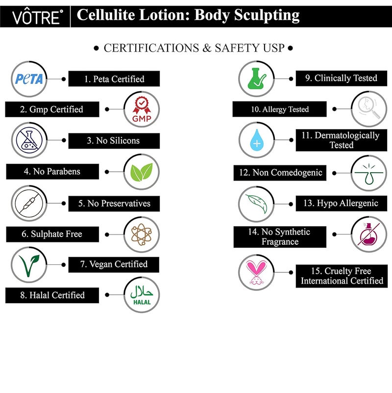 Votre Votre Natural Vegan Cellulite Lotion Body Sculpting Shaping for Dryness Loss Firmness and Elasticity No Paraben Sulfates 150 g - Image 5