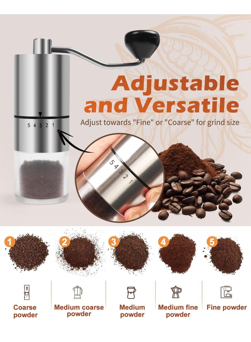 Stainless Steel Core Coffee Grinder, Manual Coffee Bean Mill with External Adjustable Grind Size, 300g Large Capacity Burr Grinder for Home, Camping, Travel – Silver, Ideal for Coffee Lovers & Outdoor Enthusiasts - Image 2