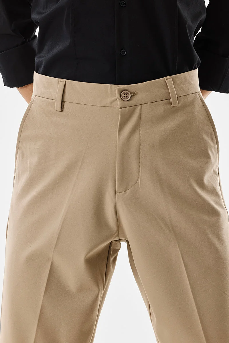 Snitch Beige Beige Solid Slim Fit Formal Trousers for Men | Best Price UAE