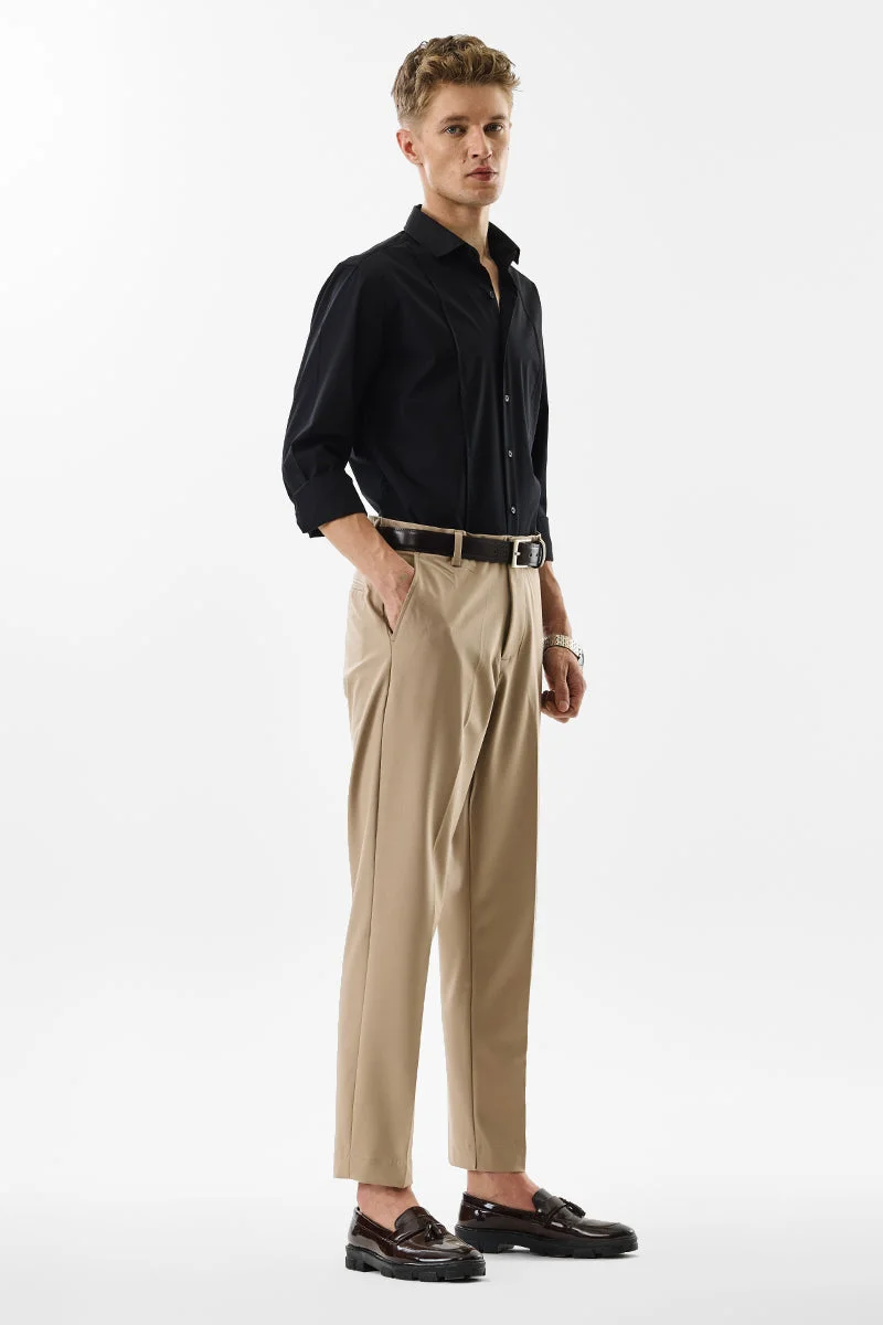 Snitch Beige Beige Solid Slim Fit Formal Trousers for Men | Best Price UAE