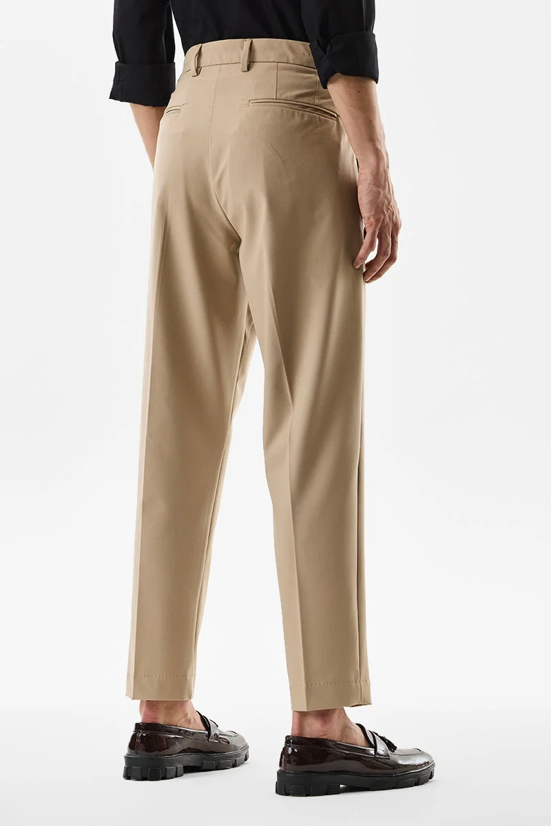 Snitch Beige Beige Solid Slim Fit Formal Trousers for Men | Best Price UAE
