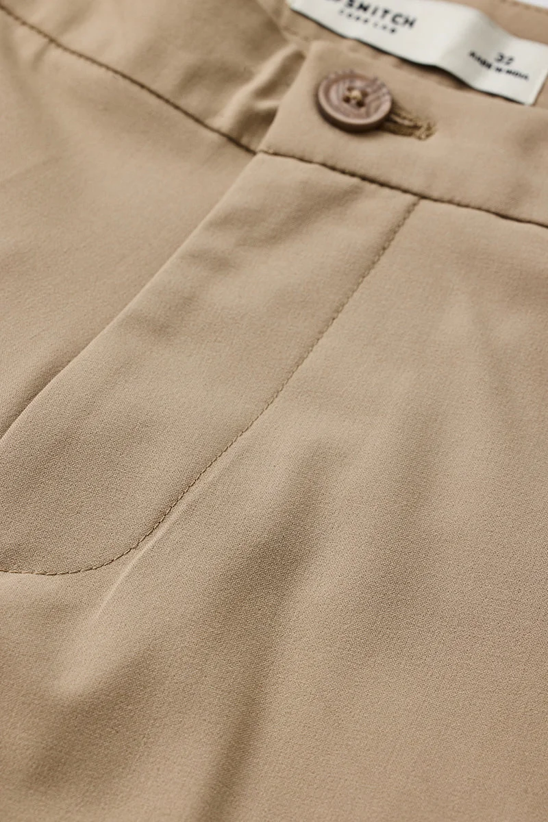 Snitch Beige Beige Solid Slim Fit Formal Trousers for Men | Best Price UAE