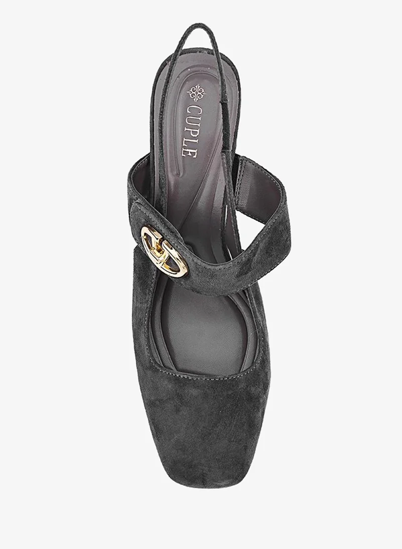 Cuple DK Grey Women Slingback Block Heel Shoes for Women | Best Price UAE