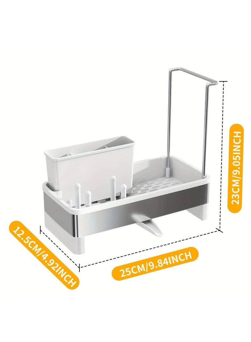Hihonor Stainless Steel Sponge & Cleaning Tool Organizer Rack for Kitchen Sink - Black Plastic Frame with Drainage, Holds Brushes, Sponges, Cloths & Soap Dispenser, Sponge Holder for Kitchen Sink, Black - Image 4