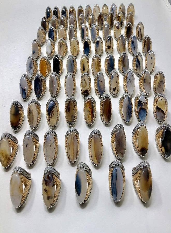 كار خاتم رجالي نادر من الفضة الإسترليني عيار 925 مرصع بحجر العقيق اليمني (عقيق أبيض) P5C (11.75)، حجر كريم - Image 2