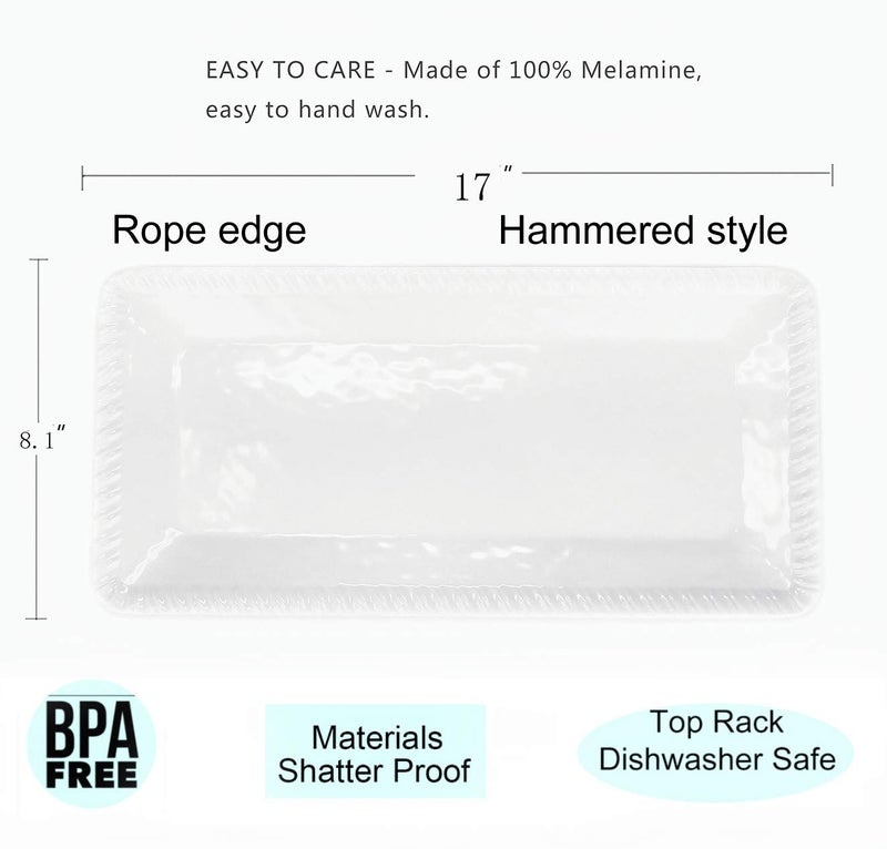 KX-WARE 17-Inch Melamine Serving Tray/Platters Set of 2, White & Rectangular | 100% Melamine,Dishwasher Safe,BPA Free - Image 2