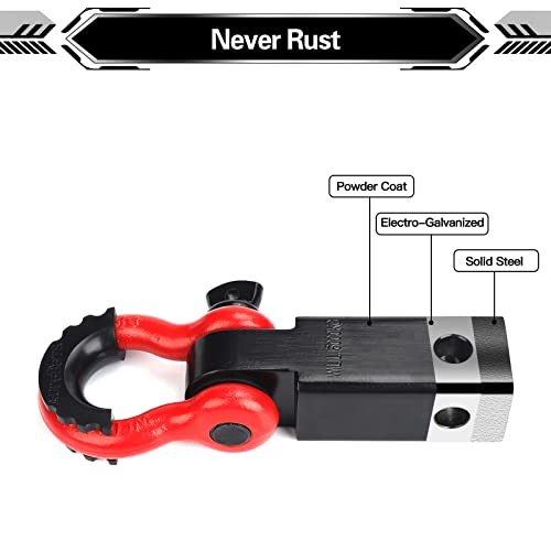 AUTOBOTS Shackle Hitch Receiver 2", 45,000 Lbs Break Strength Heavy Duty Receiver with 5/8" Screw Pin, 3/4" D Ring Shackles, Towing Accessories for Vehicle Recovery Off-Road, Red&Black - Image 4