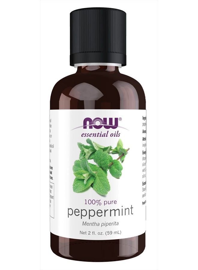 now Essential Oils, Peppermint Oil, Invigorating Aromatherapy Scent, Steam Distilled, 100% Pure, Vegan, Child Resistant Cap, 2-Ounce - Image 1