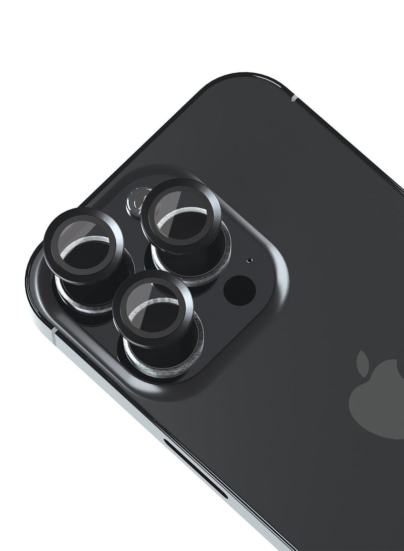 ماكس آند ماكس واقي عدسة الكاميرا لهاتف iPhone 15 Pro / 15 Pro Max - زجاج شفاف مقسّى مع حواف من الألومنيوم، وطلاء مضاد للخدش وواقي عدسة مقاوم للخدش - أسود - Image 1