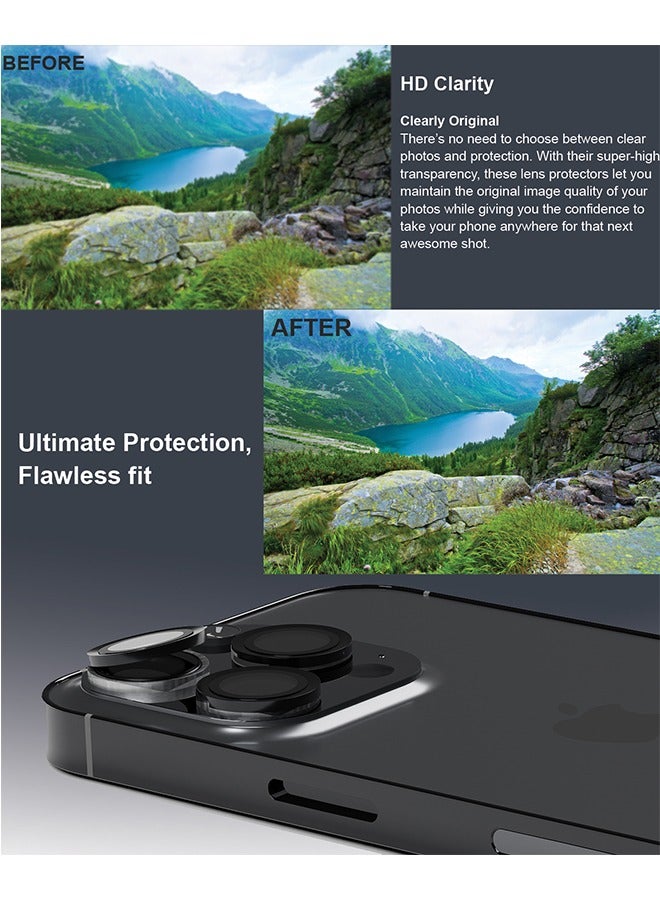 ماكس آند ماكس واقي عدسة الكاميرا لهاتف iPhone 15 Pro / 15 Pro Max - زجاج شفاف مقسّى مع حواف من الألومنيوم، وطلاء مضاد للخدش وواقي عدسة مقاوم للخدش - أسود - Image 5