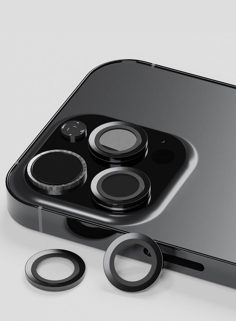 ماكس آند ماكس واقي عدسة الكاميرا لهاتف iPhone 15 Pro / 15 Pro Max - زجاج شفاف مقسّى مع حواف من الألومنيوم، وطلاء مضاد للخدش وواقي عدسة مقاوم للخدش - أسود - Image 2