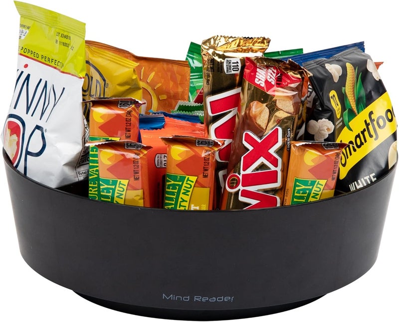 Mind Reader Snack Carousel, Countertop Organizer, Snack Tray, Condiment Holder, Breakroom, Kitchen, 12" L x 12" W x 4" H, Black - Image 1