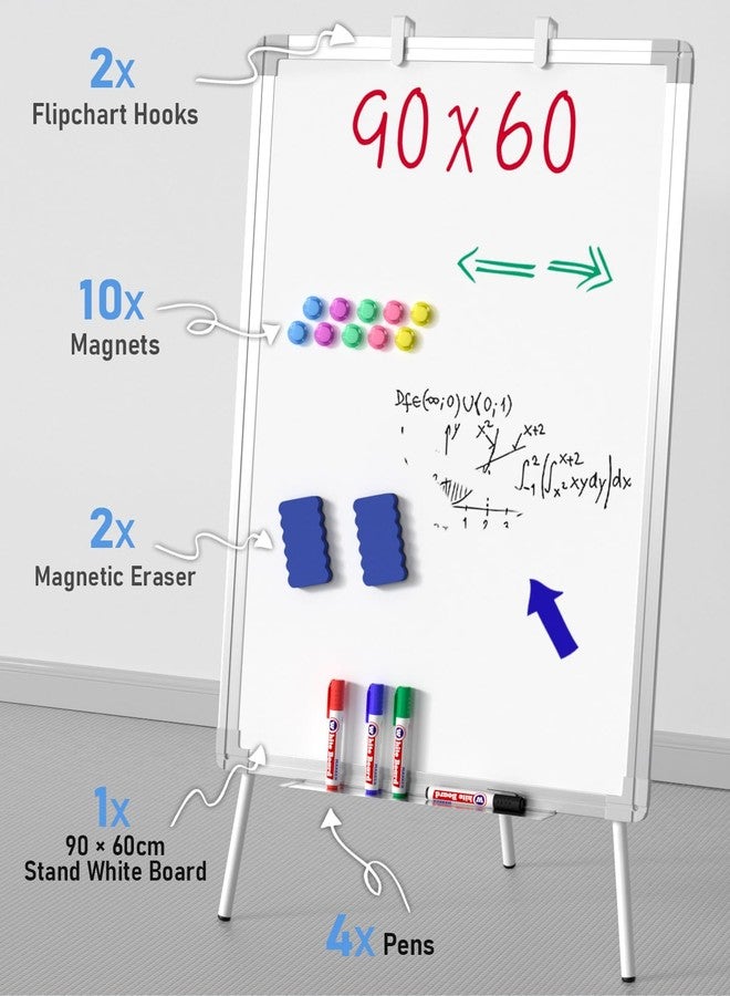 Nicpro Easel Whiteboard with Stand, 36 x 24'' Magnetic Dry Erase White Board Tripod Height Adjustable with Pens, Eraser, Magnet, Flipchart Easel Stand White Board for Kid Student Office Home Classroom - Image 2