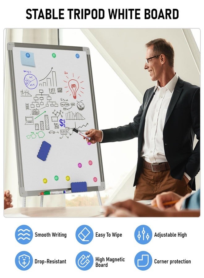 Nicpro Easel Whiteboard with Stand, 36 x 24'' Magnetic Dry Erase White Board Tripod Height Adjustable with Pens, Eraser, Magnet, Flipchart Easel Stand White Board for Kid Student Office Home Classroom - Image 3