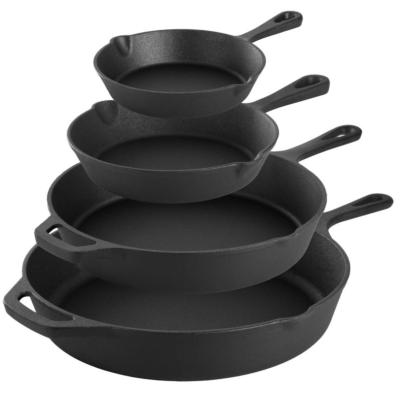 MegaChef 13 Piece Pre-Seasoned Cast Iron Skillet Set with Temperd Glass Lids and Silicone Holders - Image 2