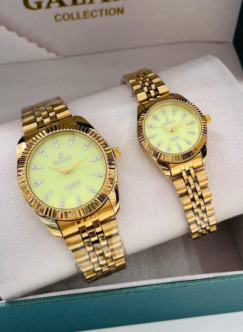 جالاكسي ساعات زوجين جالاكسي جميلة سلسلة ساعات الموضة الفولاذ المقاوم للصدأ مجموعة من اثنين