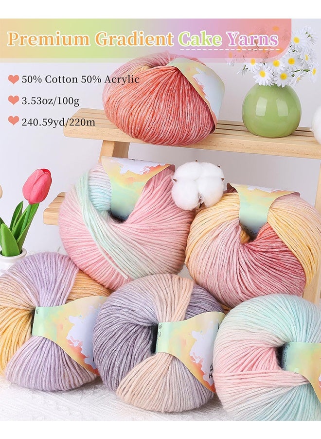 خيوط للكروشيه والحياكة، خيوط كيك متدرّجة، 2 × 3.53 أوقية - 240 ياردة - 50% قطن 50% أكريليك، خيوط متدرجة، خيوط كروشيه للبطانيات والأوشحة والشمبيلات (115 غروب الشمس) - Image 5