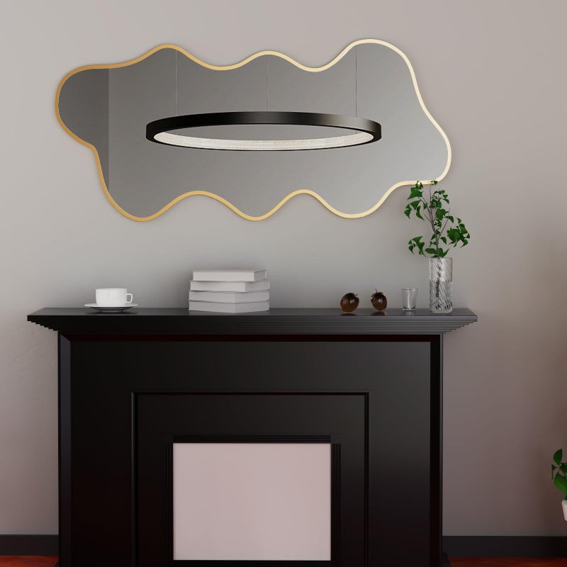 osemy Irregular Wall Mirror Wavy Asymmetrical Shaped Aluminum Alloy Framed Big Unique Full Length Mirror for Living Room Bathroom Bedroom Entryway Fireplace (Gold, 47"x21") - Image 3
