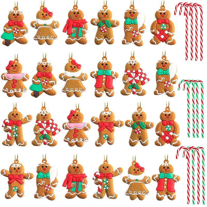 Zhanmai Zhanmai 36 Pcs Gingerbread Man Ornaments for Christmas Tree Christmas Candy Canes Ornaments Christmas Hanging Ornaments Decoration for Christmas Tree Home Xmas Holiday Party DecorCute Style