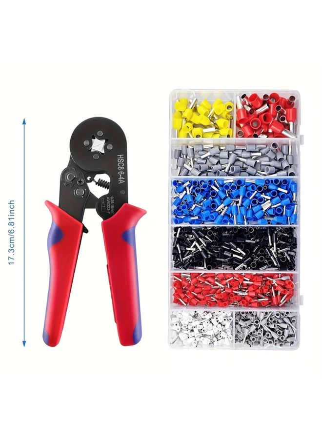 1200pcs Wire Terminals Crimping Tool Kit With Self Adjusting Ratchet Crimper 4 Tooth Hex Crimper Insulated Terminals And Alloy Steel Handle Professional Crimping Pliers Set For AWG24 8 Wire Ranges - Image 3
