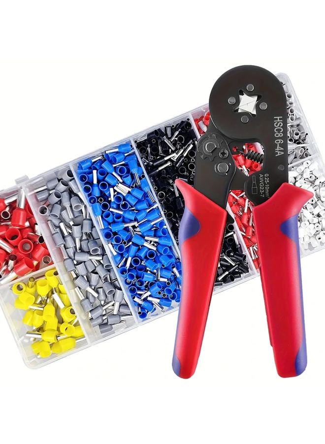 1200pcs Wire Terminals Crimping Tool Kit With Self Adjusting Ratchet Crimper 4 Tooth Hex Crimper Insulated Terminals And Alloy Steel Handle Professional Crimping Pliers Set For AWG24 8 Wire Ranges - Image 1