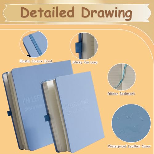 Urby Left Handed Journal w. Leather Cover. The Lefty Stuff Series. College Ruled Left Handed Notebooks, 200 Pages, 80GSM Premium Paper. US Letter Size. 11x8.5in. Baby Blue - Image 4