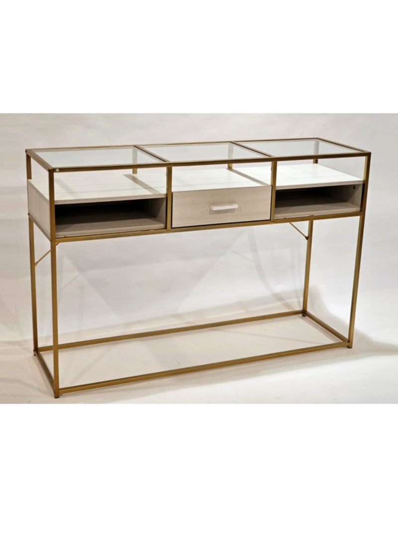 Living Console Table with Storage Glass Sofa Table with Gold Finished Frame 130*40*85 cm - Image 1