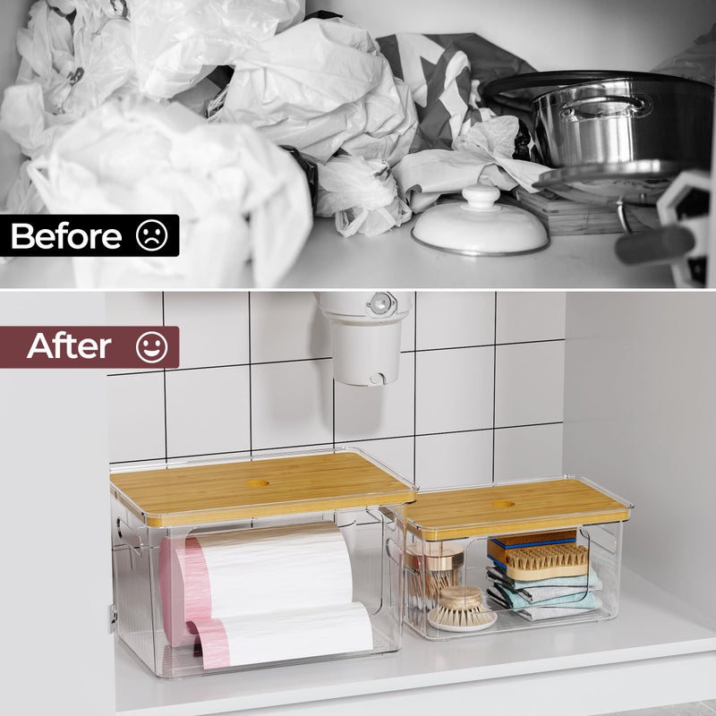 Delamu Acrylic Trash Bag Holder, 2 Pack (XL+S) Stackable Garbage Bag Dispenser, Clear Organizer Bins for Under Sink Organization, Pantry Storage, Cabinet, Kitchen, Laundry, Bathroom - Image 5