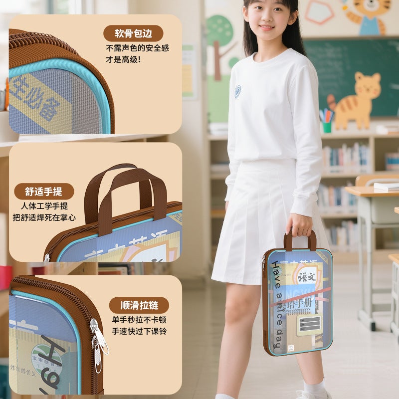 L-Shaped Large Opening Four-Layer Subject Classification Bag Satchel Transparent Thickeneded Mesh Bag Student Tutoring Subject Examination Bag - Image 5