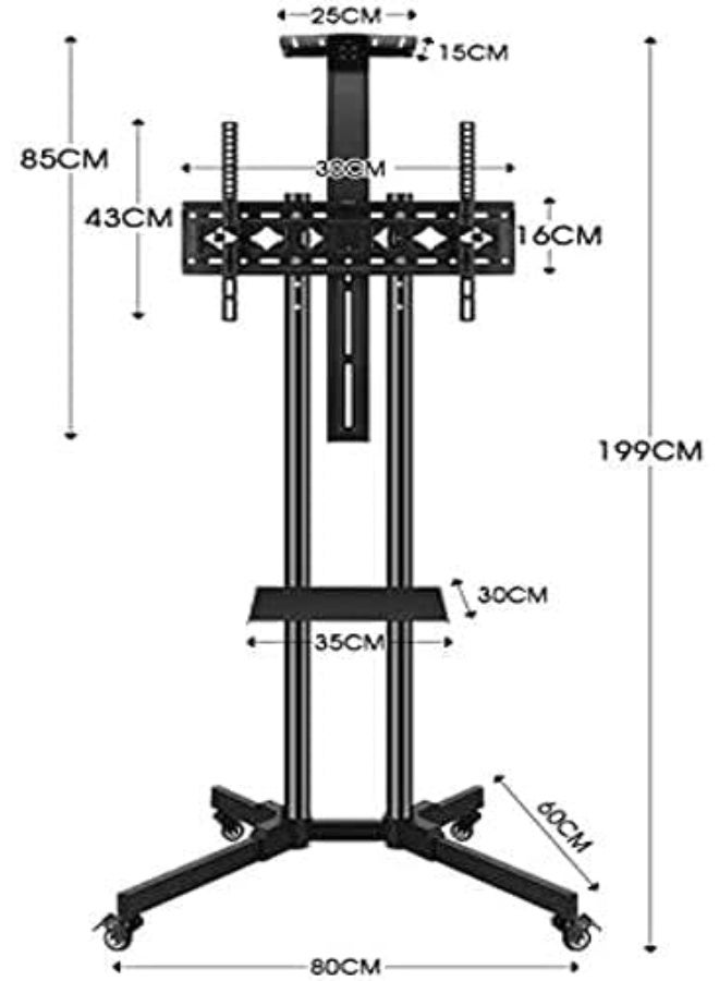 Mobile TV Cart Stand with Wheels – Adjustable Rolling Floor Stand for 32" to 65" TVs, Height Adjustable with Sturdy Base - Image 2