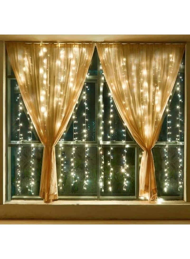 فياكين سلسلة أضواء LED بيضاء للستائر الزخرفية - مقاس 2.4 × 3 × 3 متر - Image 3