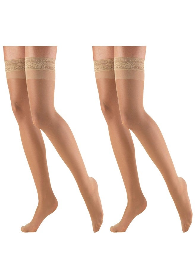 Truform Compression 8-15 mmHg Sheer Thigh High Stockings Beige, X-Large, 2 Count (1764BG-XL 2PK) - Image 1