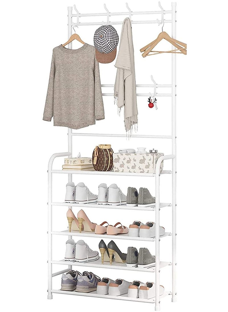 Toshionics Multifunctional 3 in 1 Entryway Coat Rack 5 Tier Hall Tree Shoe Bench Large Storage Shelfs  - Image 1