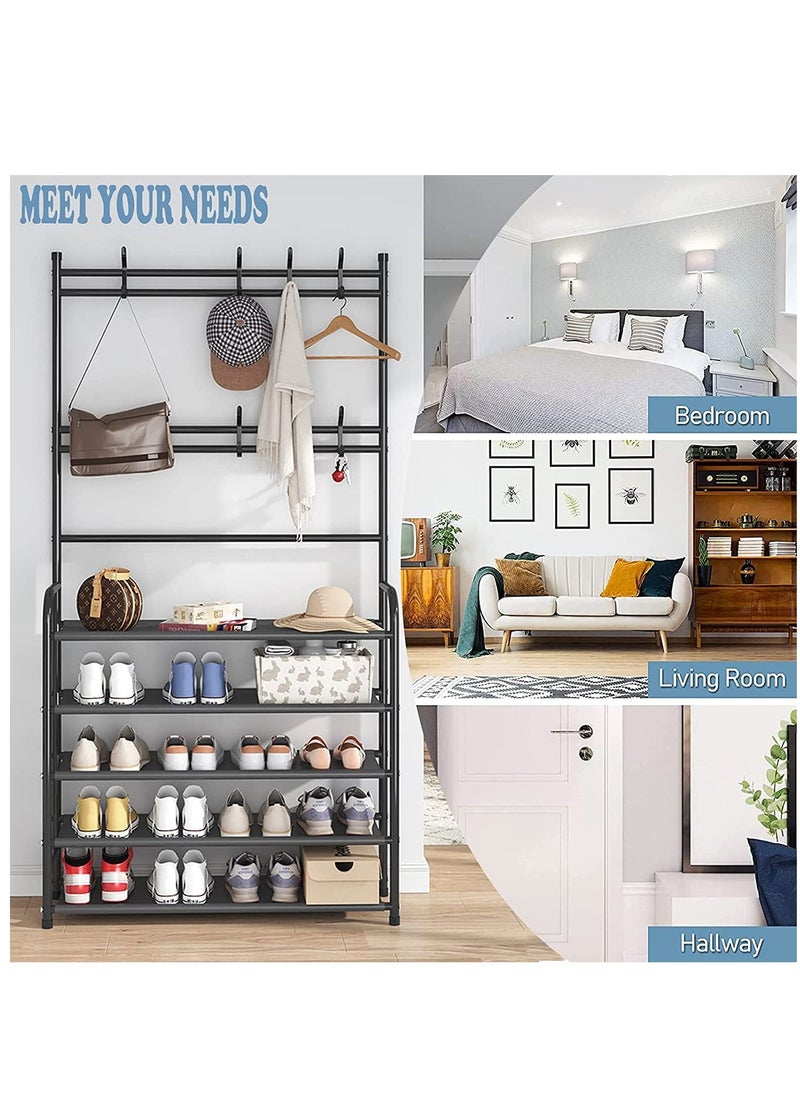 Toshionics - Multifunctional 3 in 1 Entryway Coat Rack 5 Tier Hall Tree Shoe Bench Large Storage Shelfs - Image 1