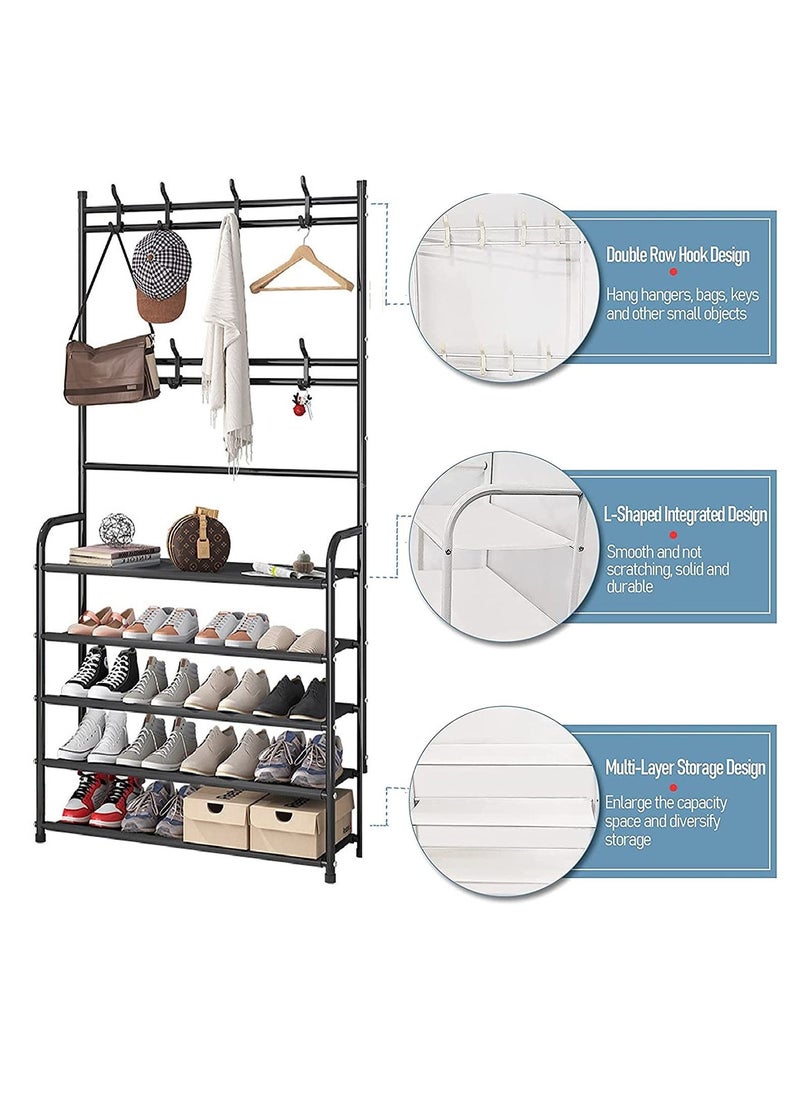 Toshionics Multifunctional 3 in 1 Entryway Coat Rack 5 Tier Hall Tree Shoe Bench Large Storage Shelfs  - Image 3