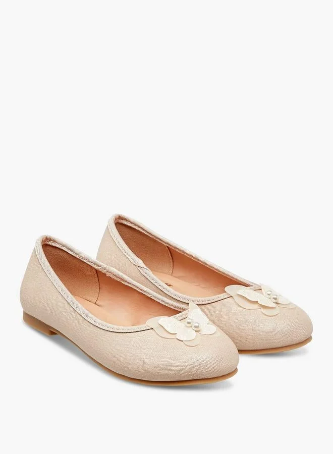 Little Missy GOLD Butterfly Accent Slip-On Ballerina Shoes for Women | Best Price UAE