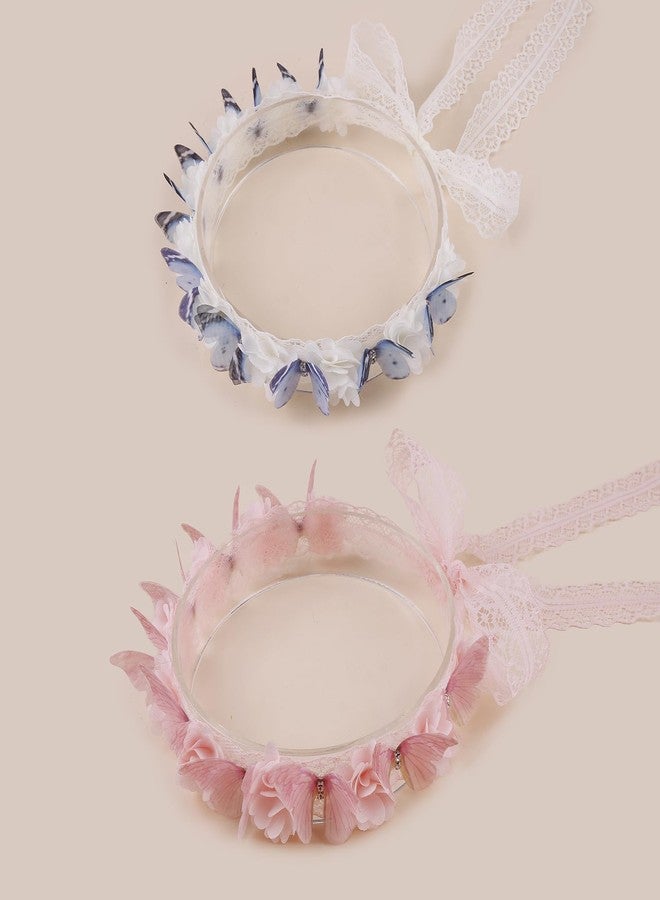 BFNAAgirl Hairband 2pcs Children Girl's Adjustable Lace Headbands with Flower Hair Accessories for Children (lace-2) - Image 1