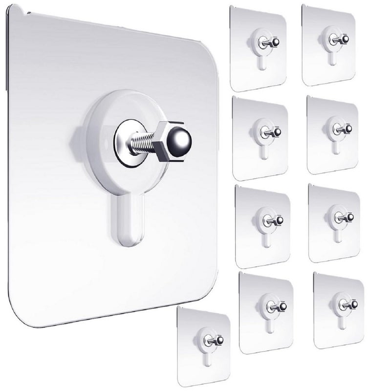 VONITY 10 Pcs Wall Screw Hooks Without Drill for Hanging Heavy Duty Transparent Strong Self Adhesive Wall 3m HookCloth for Hanger Bag Hooks for Hanging Strong Kitchen Hook for Hanging Utensils - Image 1